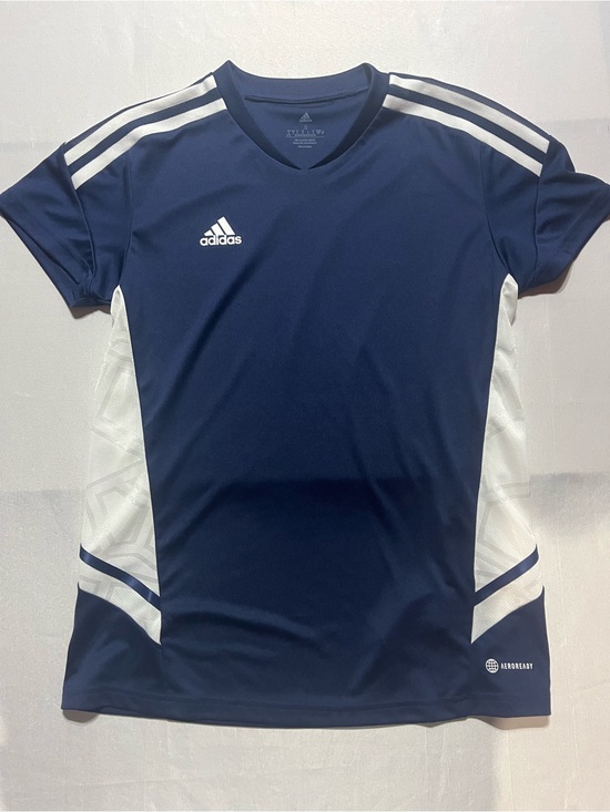 adidas Tops - adidas Navy Athletic Women’s Small  Training Soccer Short Sleeve VNeck Pullover